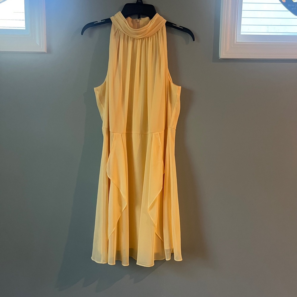 White House Black Market Dress Womens 12 Yellow Halter Neck Ruffle Tiered